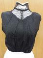 Corset cover blouse of black silk crepe with soft V-neckline and band collar of black