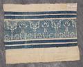 Textile Panel of white linen with a diamond diaper pattern and wide figured band of indigo cotton