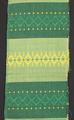 Fabric sample of 2 x 2 basket woven striped cotton of yellow and green with added yarn weave