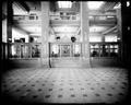 Interior detail, three tellers' cages in newly completed US National Bank, Portland.