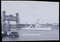 USS Northampton' passing through Steel Bridge, near sternwheeler 'Northwestern.'