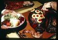 Plate of food, ham, and roast beef at Farm Bureau dinner, Corvallis, Oregon, circa 1970