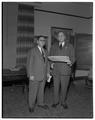 Fred Meek, new Dads Club president, and Morrice Kaegi, out-going president, February 2, 1952