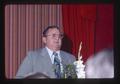 Dee Andros speaking at a Triad Club meeting, Oregon State University, Corvallis, Oregon, 1976