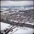 An aerial view of Corvallis on a snowy day