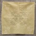 Table Scarf of greenish-beige woven cotton with Tambour embroidery
