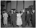 Guests at President Jensen's reception mingling with Jensen and Mark Hatfield, October 2, 1961