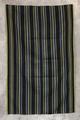 Textile Panel worn as a skirt of navy blue and medium blue broad stripes with green and yellow narrow stripes