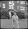 Frances Freeman, a member of OSU's G.E. College Bowl team, posing outside of the Social Sciences Building