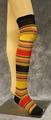 Stockings of black, red, yellow and white striped silk