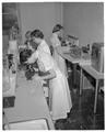 Home Economics students working in an experimental foods laboratory, March 1958