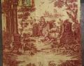 Upholstery fabric of a Toile de Jouy print in burgandy