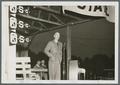 August L. Strand making speech (at Bell Field?), circa 1945