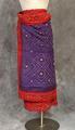 Sari of purple cotton with red border and all-over Bandhani tie-dye