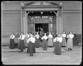Women’s physical culture class, outside of Mechanical Hall, circa 1896 